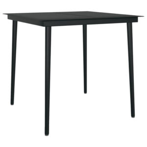 Outdoor Dining Table, 32 Inch Square Glass Top, Black Metal Legs