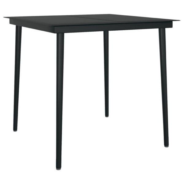 Outdoor Dining Table, 32 Inch Square Glass Top, Black Metal Legs