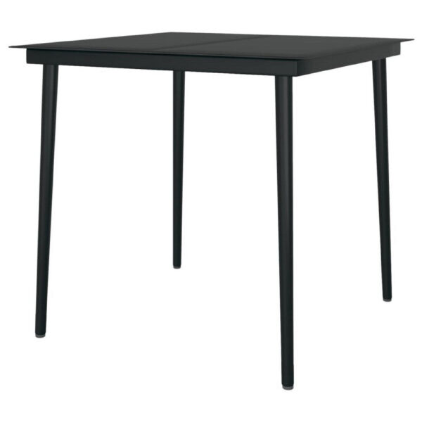 Outdoor Dining Table, 32 Inch Square Glass Top, Black Metal Legs