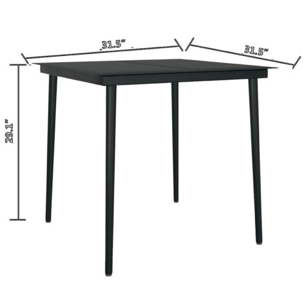Outdoor Dining Table, 32 Inch Square Glass Top, Black Metal Legs