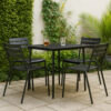 Outdoor Dining Table, 32 Inch Square Glass Top, Black Metal Legs