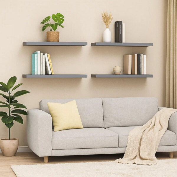 160220266992cf755e5fd.jpeg Zyno Wall Shelf Set of 4, Matte Gray MDF Body, Modern Design 32 Inch