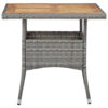 Biwo Outdoor Dining Table, Gray Wicker Rattan, 32 Inch Brown Wood Top