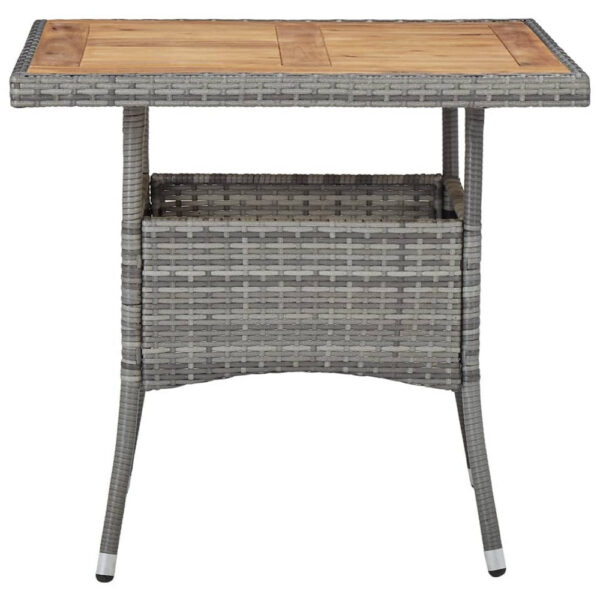 Biwo Outdoor Dining Table, Gray Wicker Rattan, 32 Inch Brown Wood Top