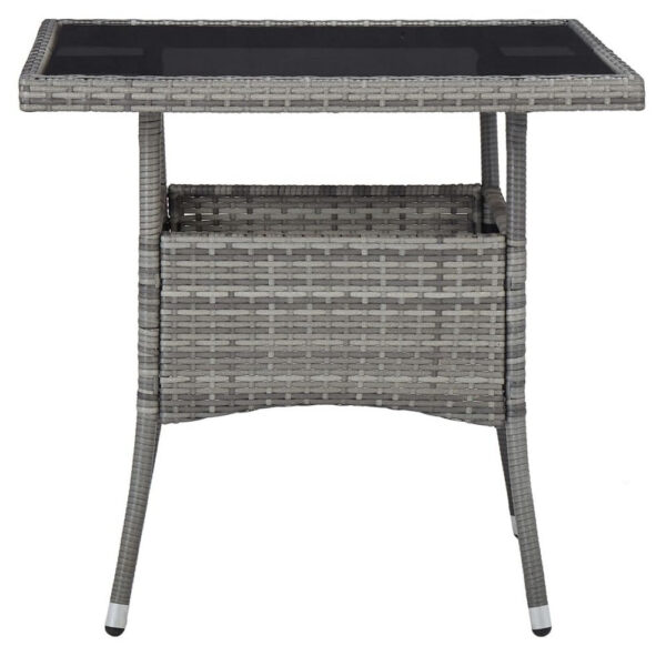 Biwo Outdoor Dining Table, Gray Wicker Rattan, 32 Inch Black Tempered Glass