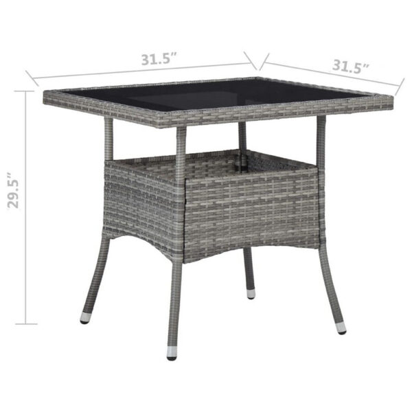 Biwo Outdoor Dining Table, Gray Wicker Rattan, 32 Inch Black Tempered Glass