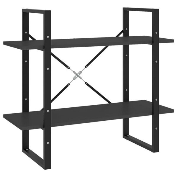 Viwo Bookshelf, 2 Gray Shelves, Modern Black Design 32 Inch