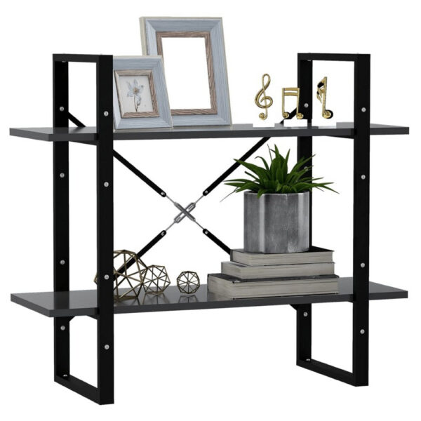 Viwo Bookshelf, 2 Gray Shelves, Modern Black Design 32 Inch