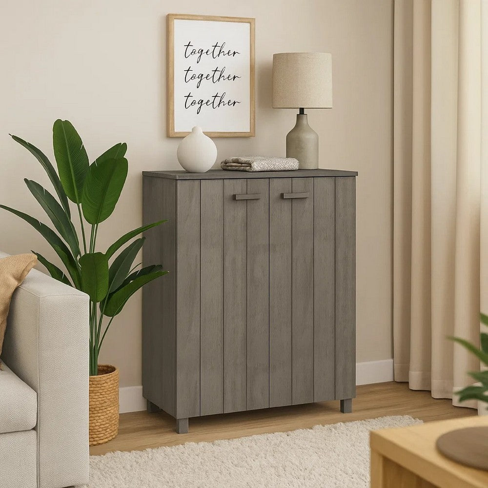 160220266992d00e3bf40.jpeg Shoe Cabinet, Gray Solid Pine Wood w Block Legs, 4 Shelves, 43 Inch