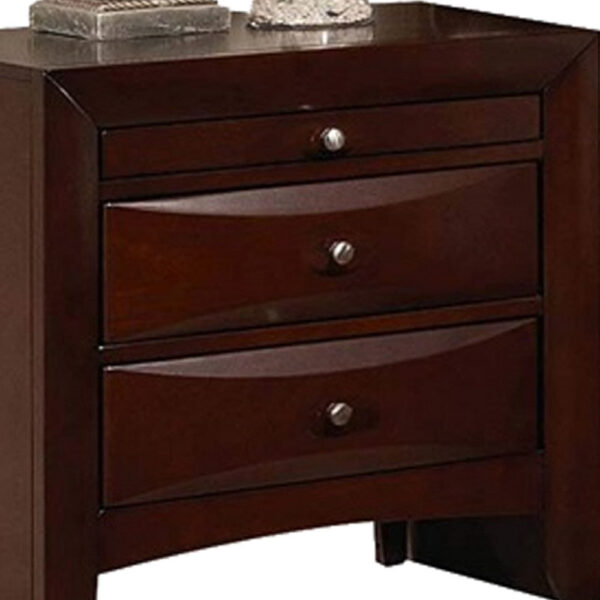 24022026699dc0c681686.jpeg Contemporary Style Wooden Nightstand with Three Drawers and Metal Knobs, Brown