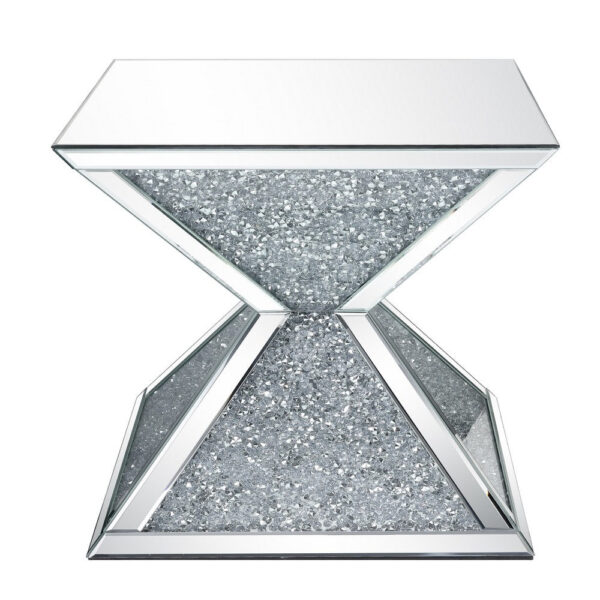 24022026699dc84feeb64.jpeg Sparkling End Table with Faux Diamonds Inlay , Silver and Clear