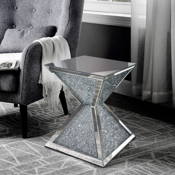24022026699dc8565437e.jpeg Sparkling End Table with Faux Diamonds Inlay , Silver and Clear
