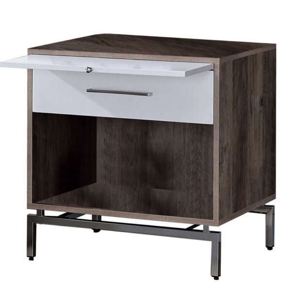 Wooden Accent Table with Open Storage and Pull Out Tray, Brown and White
