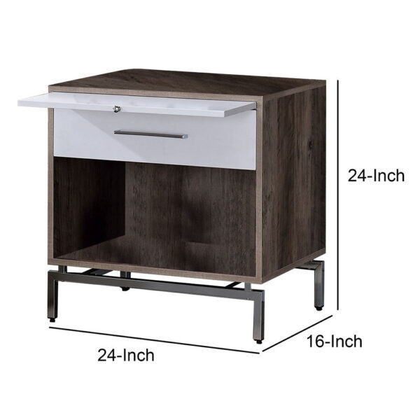 Wooden Accent Table with Open Storage and Pull Out Tray, Brown and White