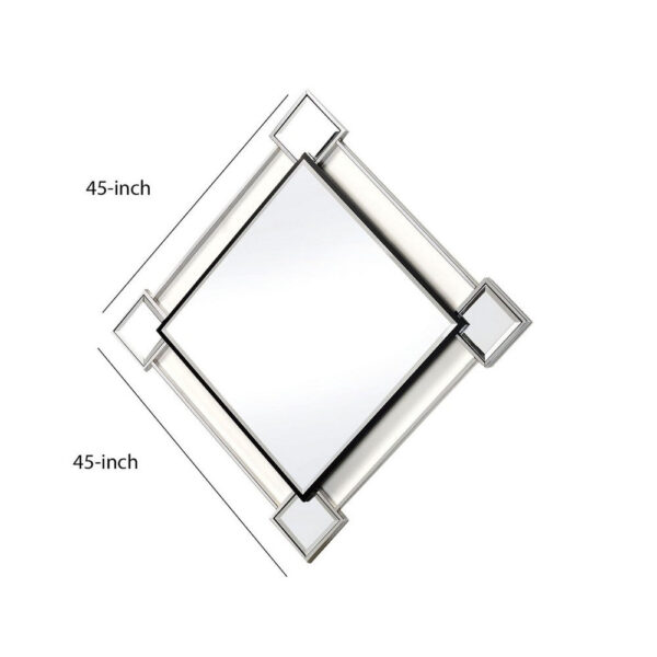 Diamond Shaped Beveled Accent Wall Mirror with Mirror Inserts, Silver