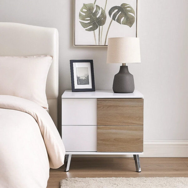 24022026699dd327041f6.jpeg Transitional Wooden Dual Tone End Table with 2 Drawers, White and Brown