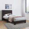 Transitional Style Leatherette Twin Bed with Padded Headboard, Dark Brown