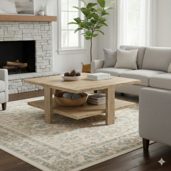 Dew 36 Inch Side Coffee Table, Lower Shelf, Engineered Wood, Mango Brown