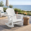 Sami 35 Inch Outdoor Rocking Chair, Slatted Design, Modern White Finish