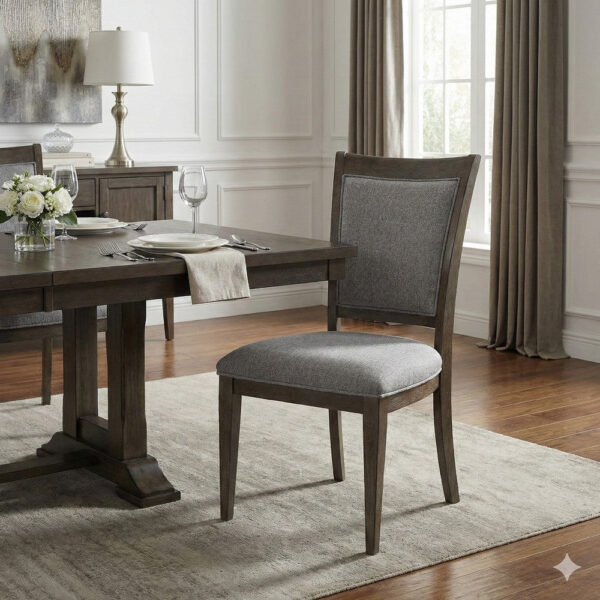 Koa 26 Inch Set of 2 Side Dining Chairs, Gray Polyester, Driftwood Brown