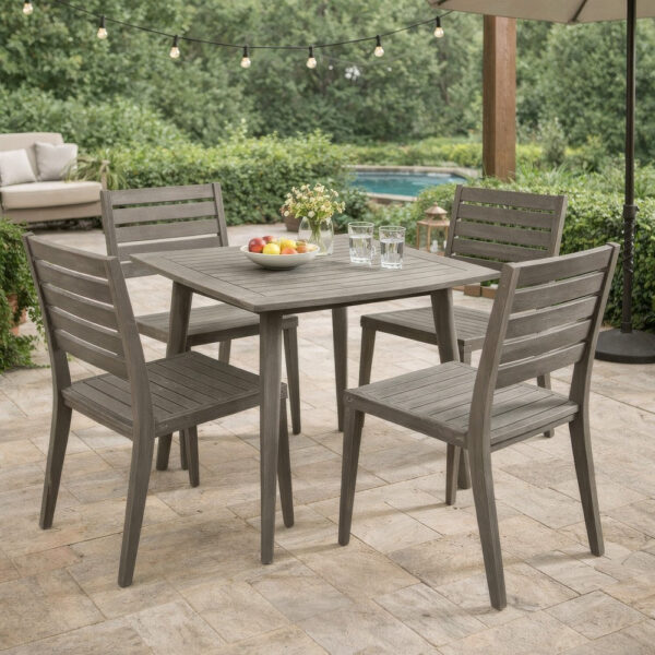 24022026699e1835af809.jpeg Lexy Outdoor Dining Chair, Square 36 Inch, Gray Acacia Wood, Tapered Legs