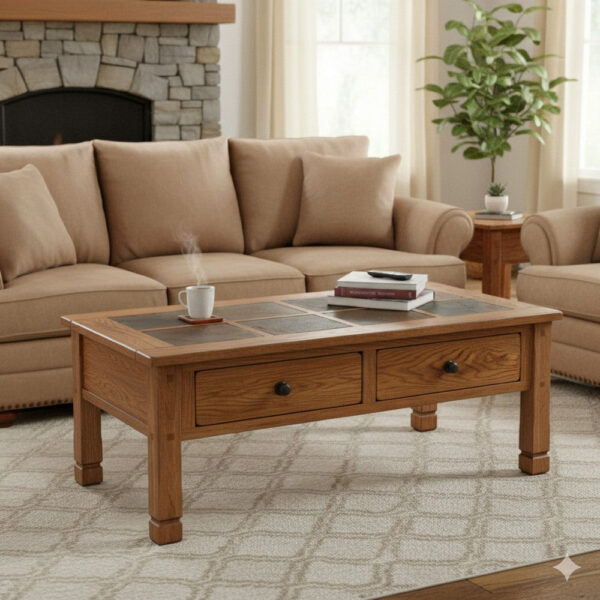 24022026699e1c2927f50.jpeg Marv Coffee Table, 2 Drawers, 49 Inch Rectangular w Brown Slate Inlay