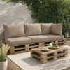 Paom 3pc Outdoor Pallet Cushions, Hollow Fiber, Taupe Oxford Fabric