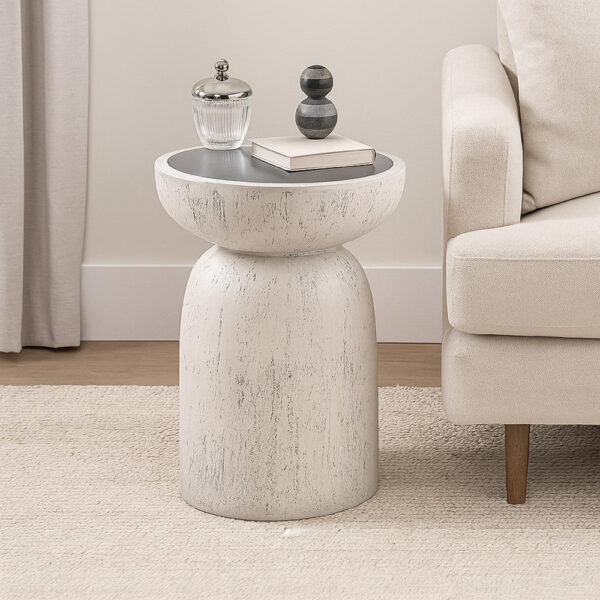 Elyana Accent Table, Sculpted Natural Gray Cement, Round 14 Inch Top