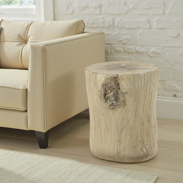 Rennie Accent Table, Light Natural Brown Cement, Log Shape, 14 Inch