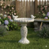 Niam Bird Bath Sculpture, 26 Inch Weathered White Scrolled Resin