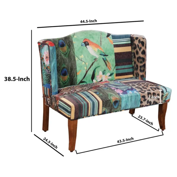 ABH-32342-BIRD_6 Vesta Bird Collage Print Settee, Multicolor