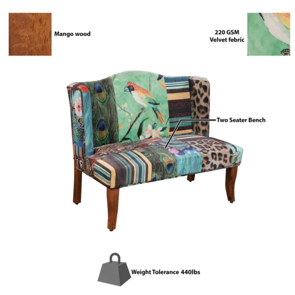 ABH-32342-BIRD_7 Vesta Bird Collage Print Settee, Multicolor