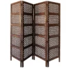 BM01876 Decorative Four Panel Mango Wood Hinged Room Divider with Circular Cutout Design, Brown