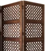 BM01876_3 Decorative Four Panel Mango Wood Hinged Room Divider with Circular Cutout Design, Brown