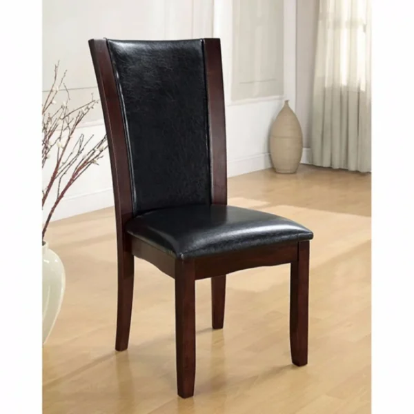 BM131322_1 Parson Style Leatherette Wooden Side Chair, Set of 2, Cherry Brown