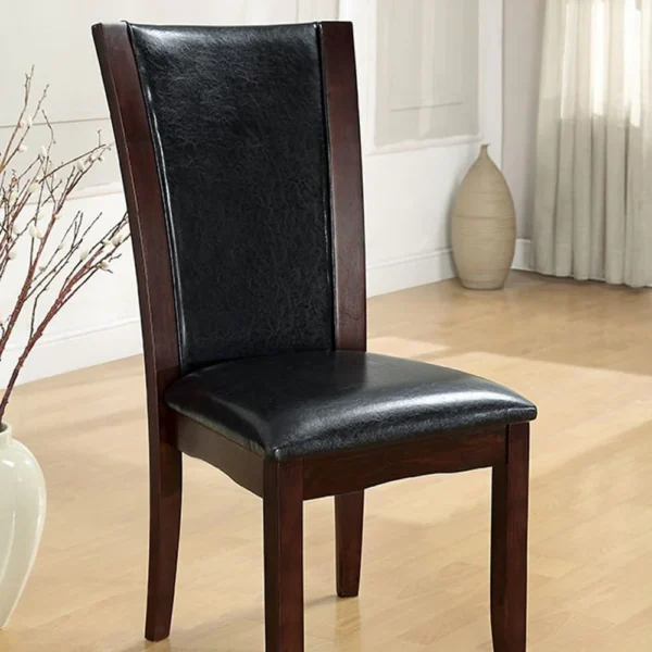 BM131322_2 Parson Style Leatherette Wooden Side Chair, Set of 2, Cherry Brown