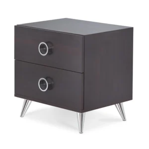Rectangular Wood & Metal Nightstand By Elms, Brown & Chrome