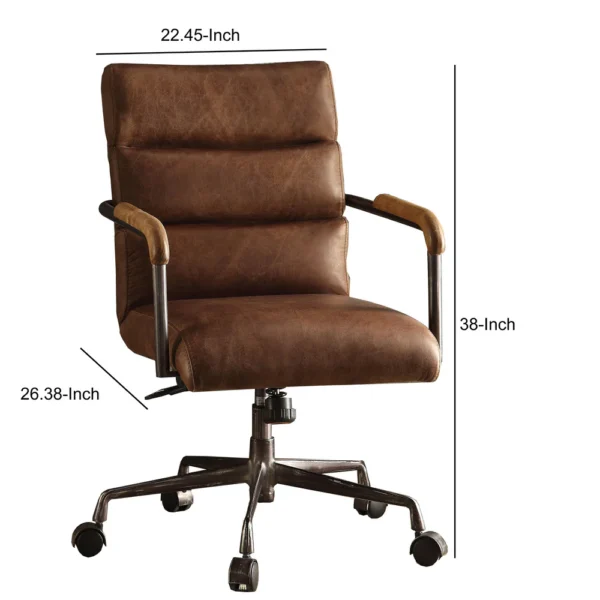 Metal & Top Grain Leather Executive Office Chair, Retro Brown