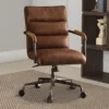 Metal & Top Grain Leather Executive Office Chair, Retro Brown