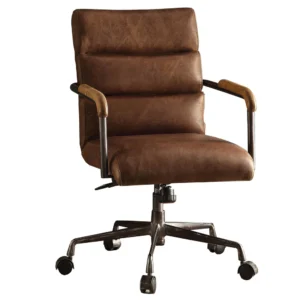 Metal & Top Grain Leather Executive Office Chair, Retro Brown