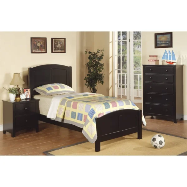 Wooden Twin Size Bed With Headboard And Footboard, Black