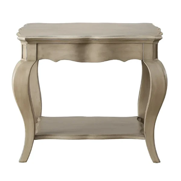 Wooden End Table with Lower Shelf in Antique Taupe Silver Finish