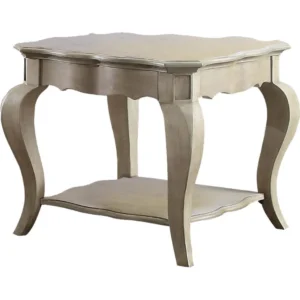 BM177695_2 Wooden End Table with Lower Shelf in Antique Taupe Silver Finish