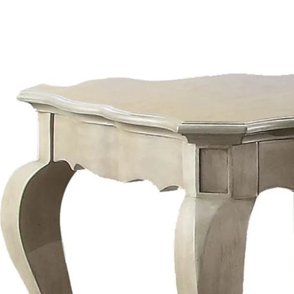 Wooden End Table with Lower Shelf in Antique Taupe Silver Finish