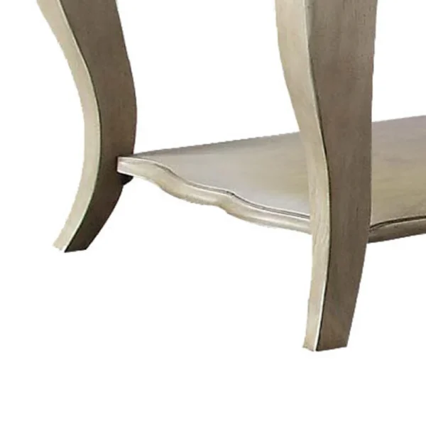 Wooden End Table with Lower Shelf in Antique Taupe Silver Finish