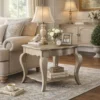 Wooden End Table with Lower Shelf in Antique Taupe Silver Finish