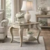 Wooden End Table with Lower Shelf in Antique Taupe Silver Finish
