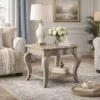 Wooden End Table with Lower Shelf in Antique Taupe Silver Finish