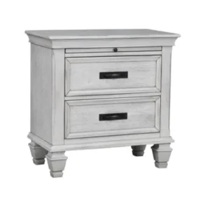 Wooden Nightstand with 2 Drawers & 1 Pull Out Tray, White