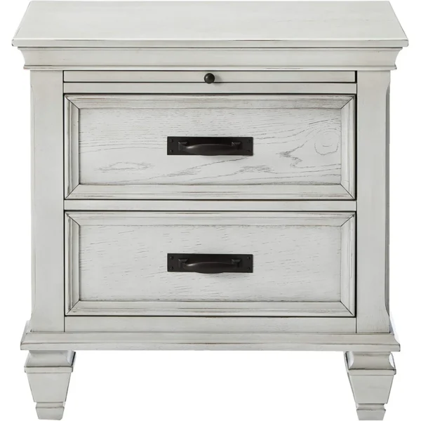 BM182751_1 Wooden Nightstand with 2 Drawers & 1 Pull Out Tray, White